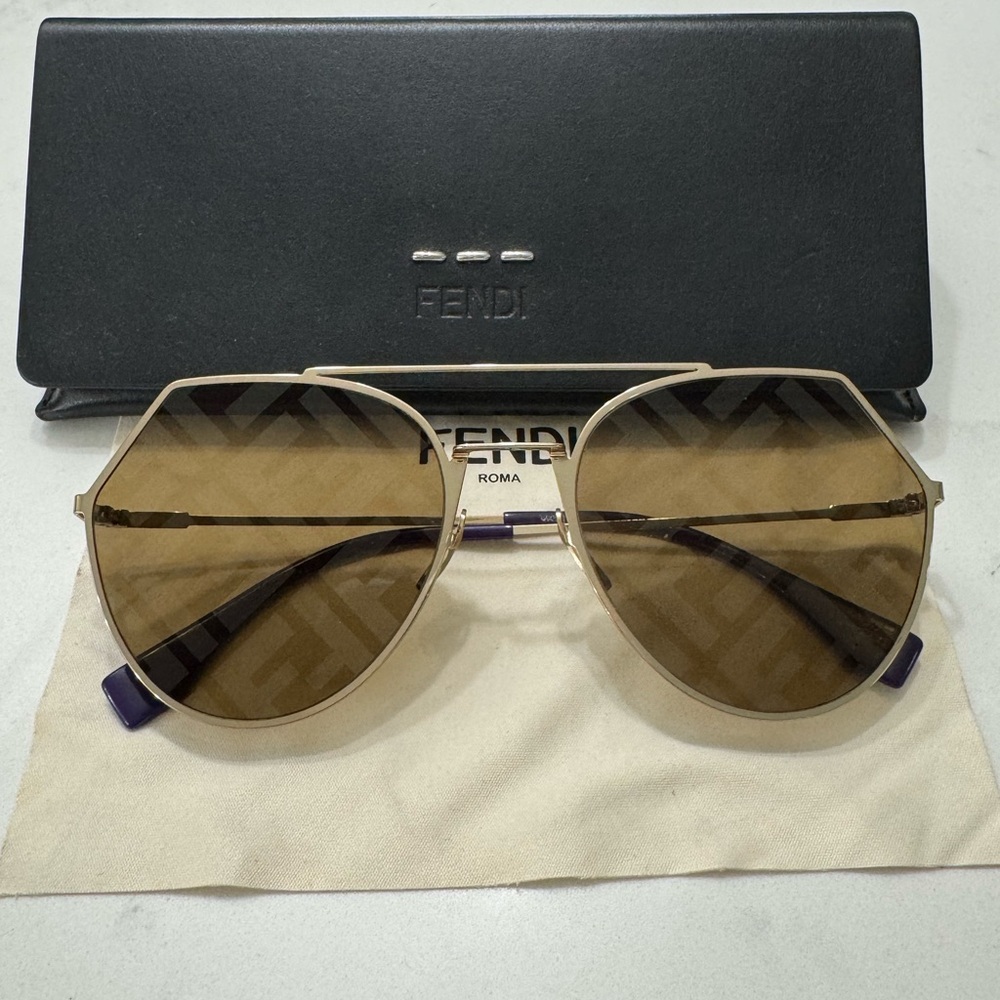 Fendi Tan and Purple Aviator Sunglasses